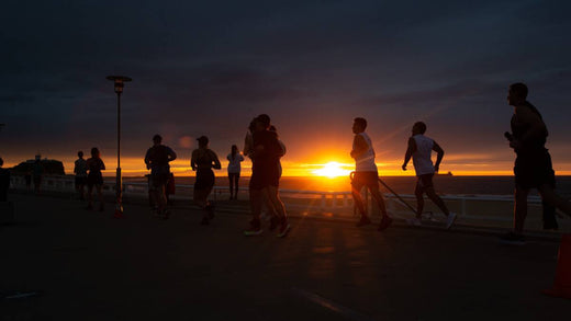 A group of people running